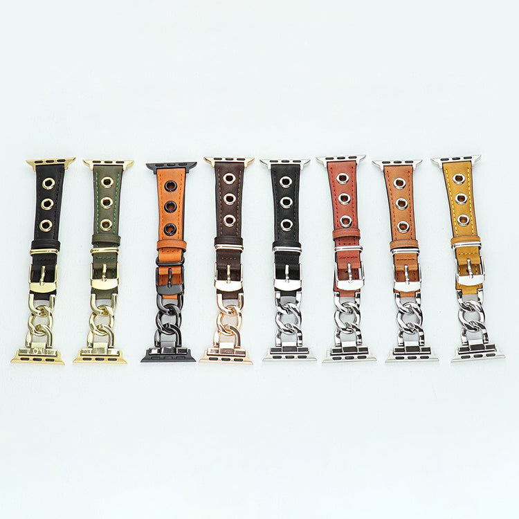 Kønt Metal Og Kunstlæder Universal Rem passer til Apple Smartwatch - Brun#serie_6