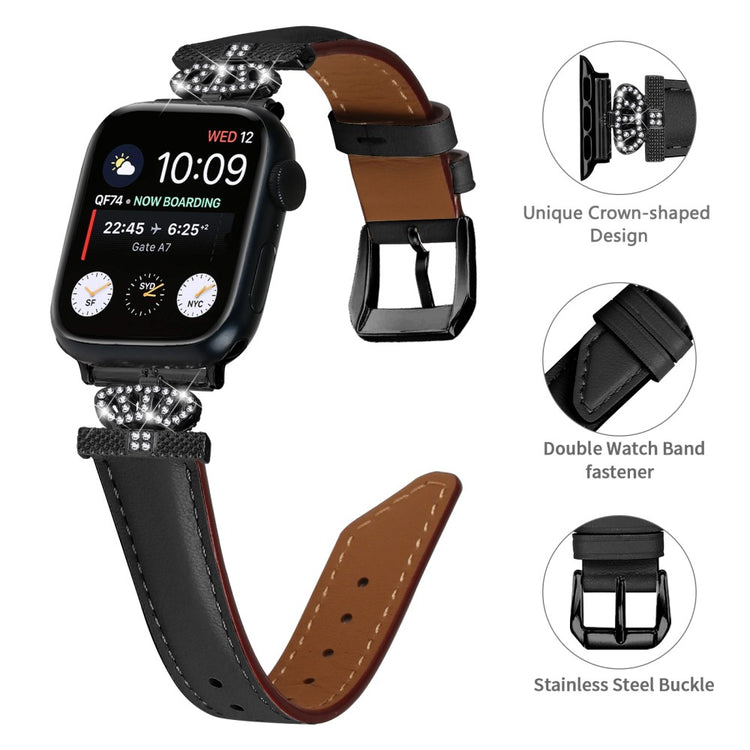 Flot Kunstlæder Og Rhinsten Universal Rem passer til Apple Smartwatch - Sort#serie_1