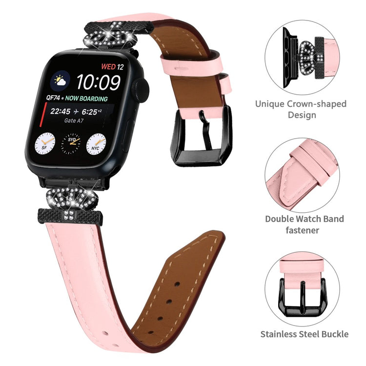 Flot Kunstlæder Og Rhinsten Universal Rem passer til Apple Smartwatch - Pink#serie_3