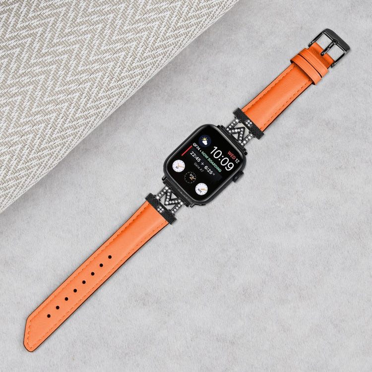 Fint Kunstlæder Og Rhinsten Universal Rem passer til Apple Smartwatch - Orange#serie_2
