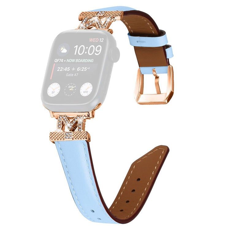 Godt Kunstlæder Og Rhinsten Universal Rem passer til Apple Smartwatch - Blå#serie_4