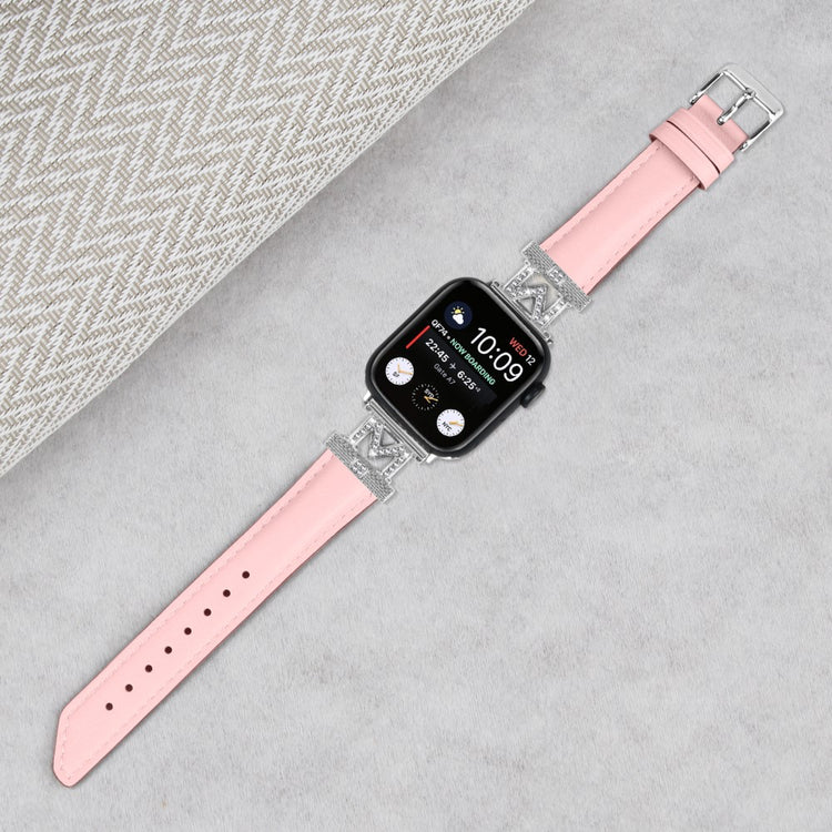 Kønt Kunstlæder Og Rhinsten Universal Rem passer til Apple Smartwatch - Pink#serie_2