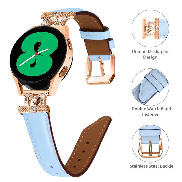 Fed Ægte Læder Og Rhinsten Universal Rem passer til Samsung Smartwatch - Blå#serie_4