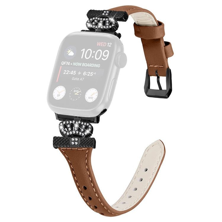 Sejt Kunstlæder Og Rhinsten Universal Rem passer til Apple Smartwatch - Brun#serie_6