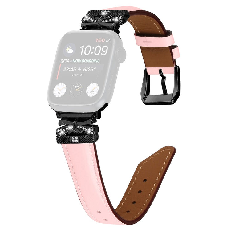 Kønt Kunstlæder Og Rhinsten Universal Rem passer til Apple Smartwatch - Pink#serie_3