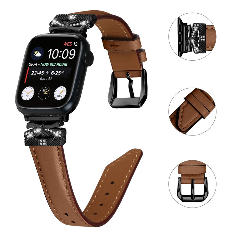 Kønt Kunstlæder Og Rhinsten Universal Rem passer til Apple Smartwatch - Brun#serie_6