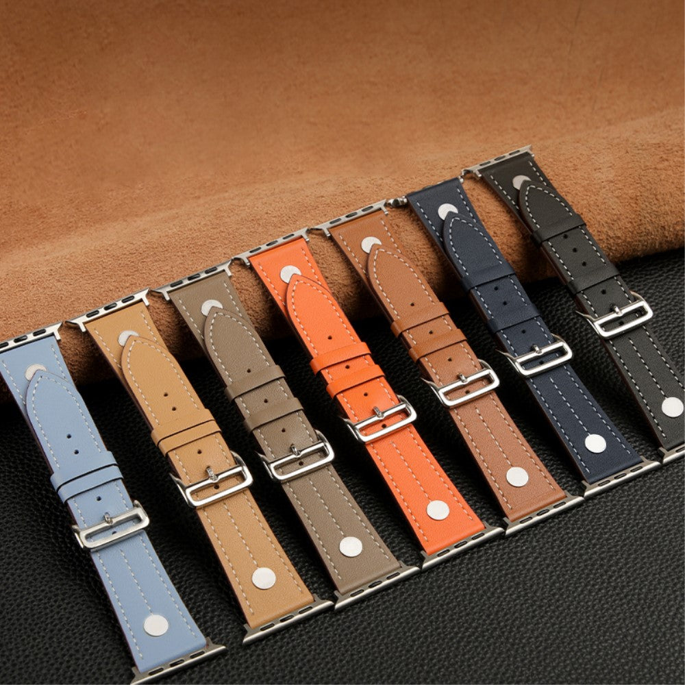 Apple Watch 49mm / 45mm / 44mm / 42mm Genuine Cow Leather Band Rivet Decor Strap - Brown#serie_1