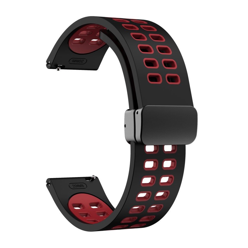 20mm Universal dual color silicone strap with black buckle - Black / Red#serie_8