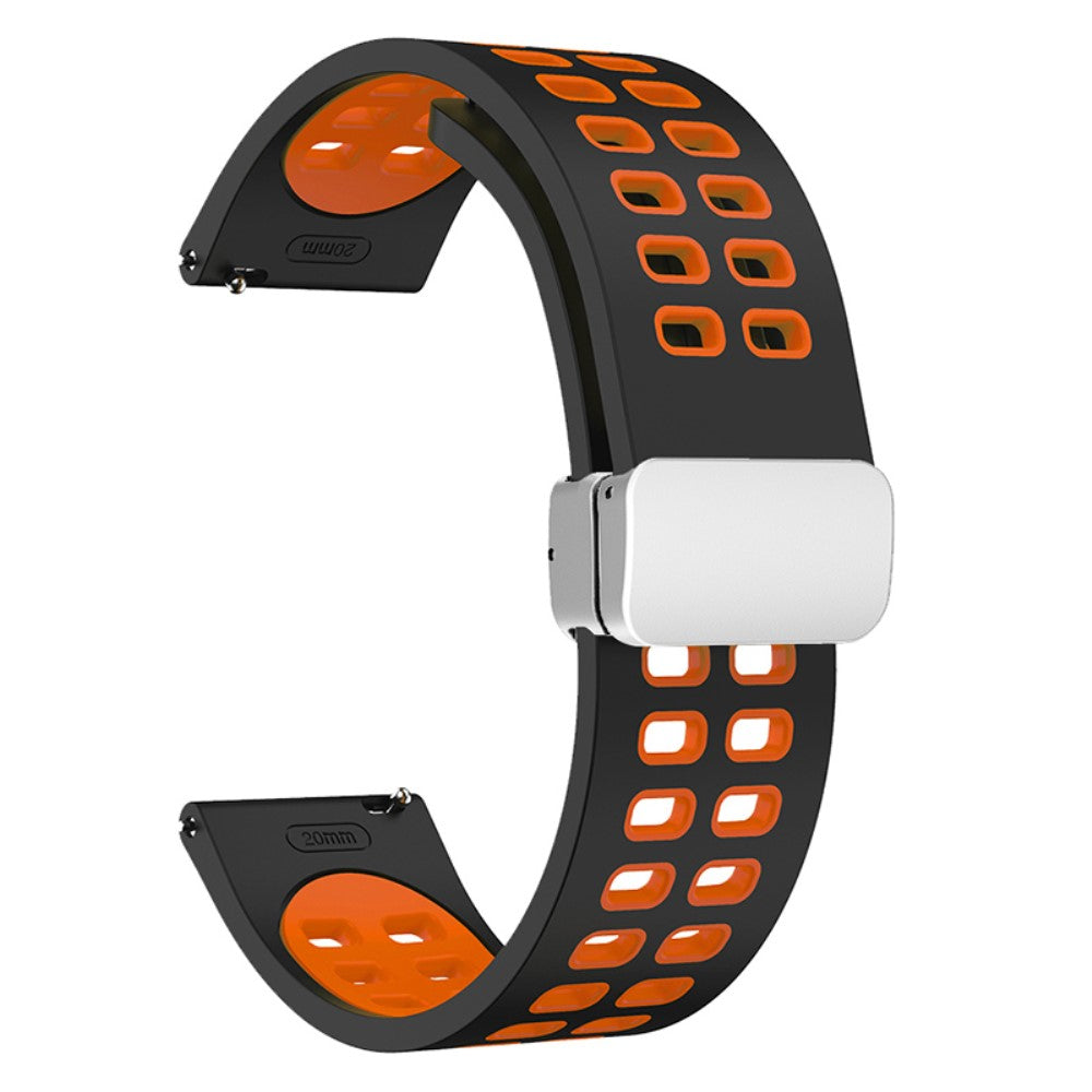 20mm Universal dual color silicone strap with silver buckle - Black / Orange#serie_6