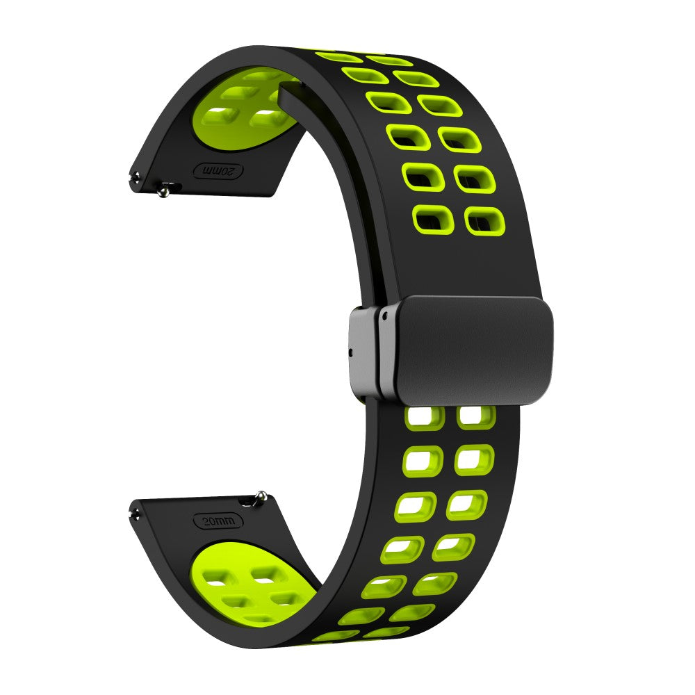 22mm Universal dual color silicone strap with black buckle - Black / Fluorescent Green#serie_7