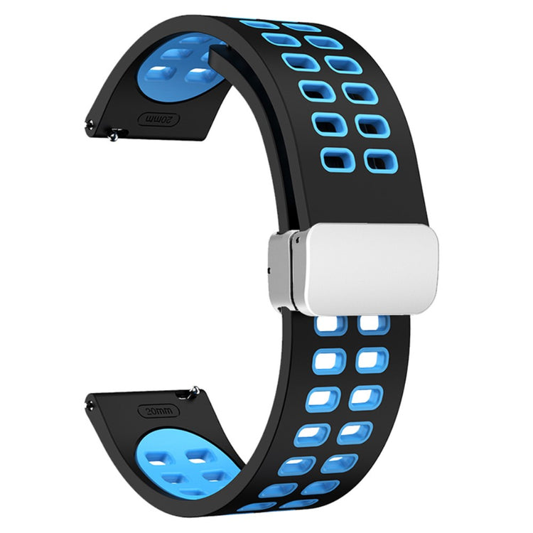 22mm Universal dual color silicone strap with silver buckle - Black / Sky Blue#serie_10