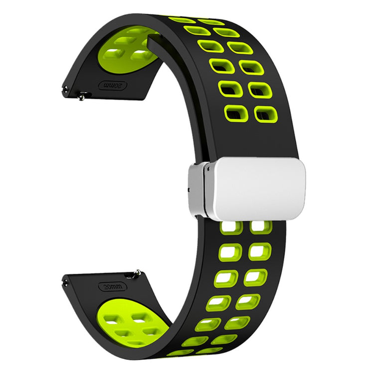 22mm Universal dual color silicone strap with silver buckle - Black / Fluorescent Green#serie_11