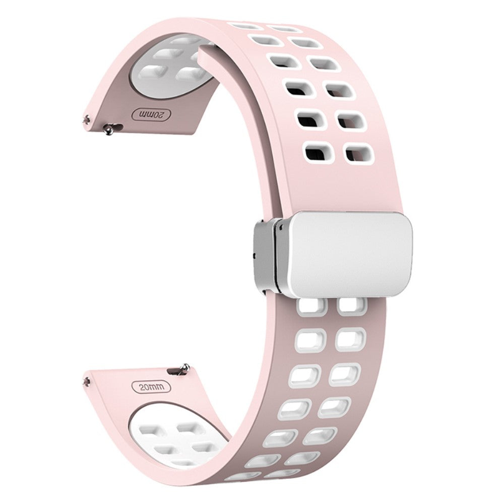 22mm Universal dual color silicone strap with silver buckle - Pink / White#serie_5