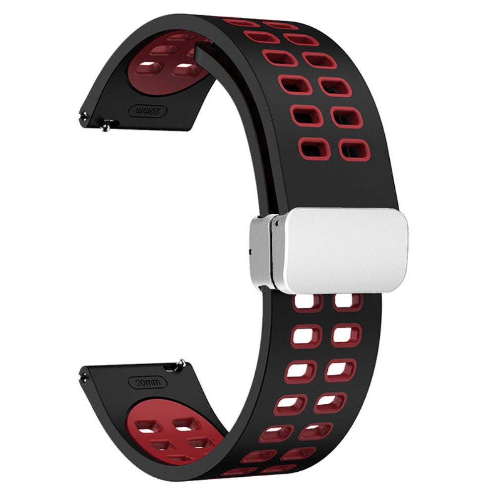 22mm Universal dual color silicone strap with silver buckle - Black / Red#serie_8
