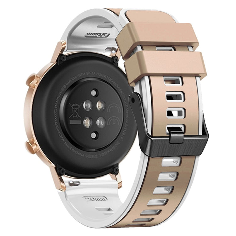 18mm Universal dual color silicone strap - Khaki / White#serie_10