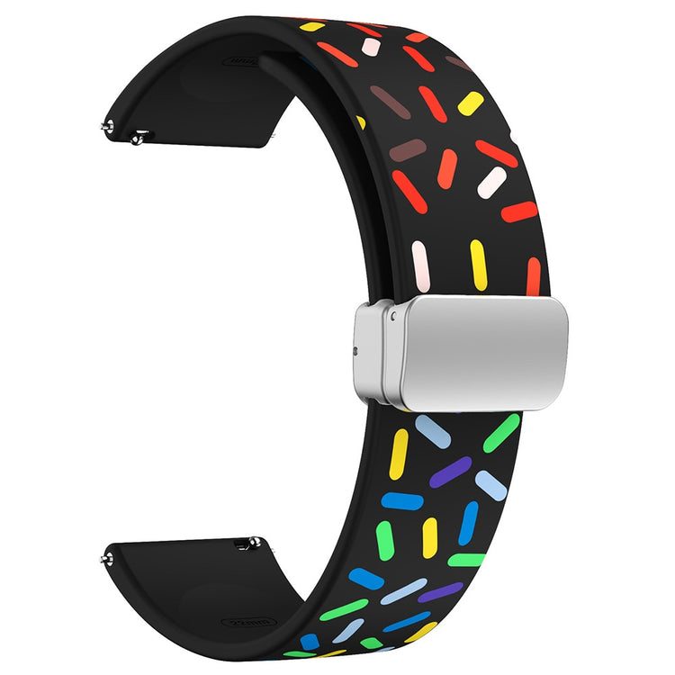 22mm Universal colorful pattern style silicone strap with silver buckle - Black Rainbow#serie_1