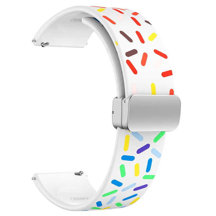 22mm Universal colorful pattern style silicone strap with silver buckle - White Rainbow#serie_2