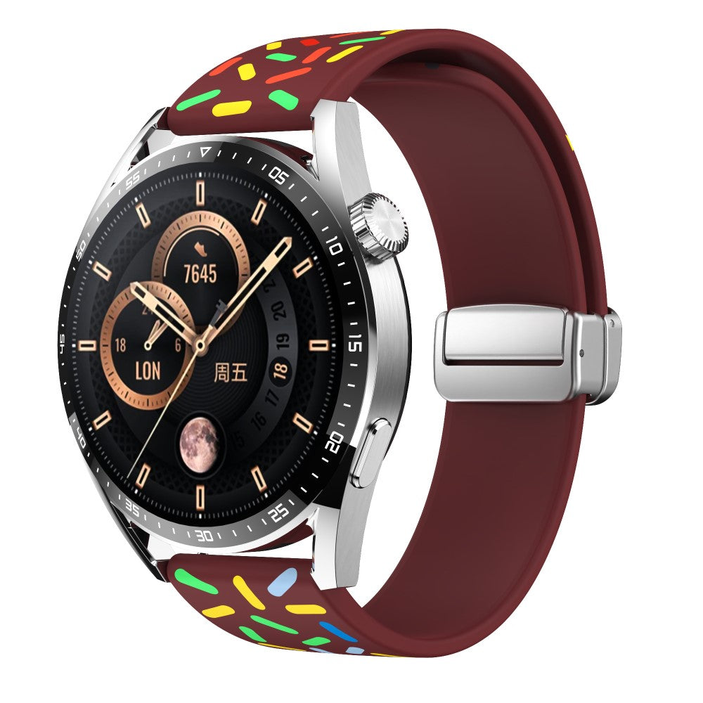 22mm Universal colorful pattern style silicone strap with silver buckle - Wine Red Rainbow#serie_6