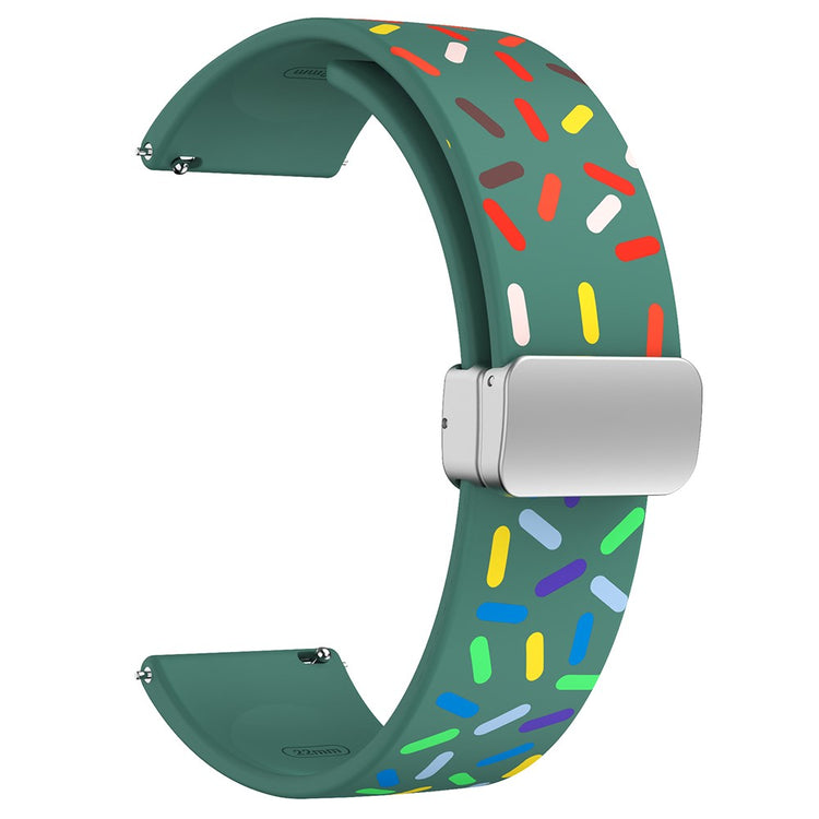 22mm Universal colorful pattern style silicone strap with silver buckle - Green Rainbow#serie_7