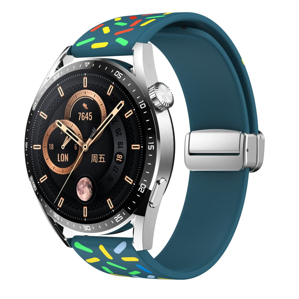 22mm Universal colorful pattern style silicone strap with silver buckle - Blackish Green Rainbow#serie_8