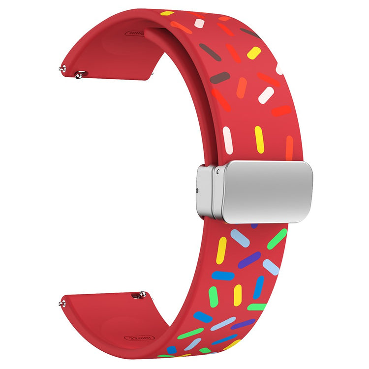 22mm Universal colorful pattern style silicone strap with silver buckle - Red Rainbow#serie_9