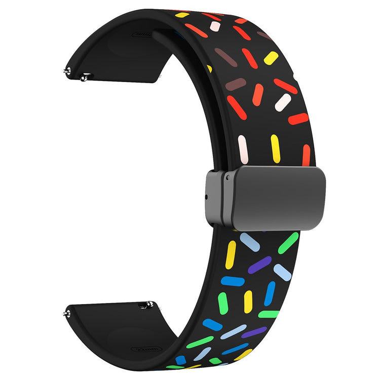 22mm Universal colorful pattern style silicone strap with black buckle - Black Rainbow#serie_1