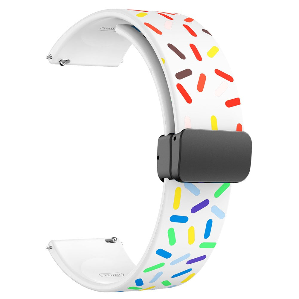 22mm Universal colorful pattern style silicone strap with black buckle - White Rainbow#serie_2
