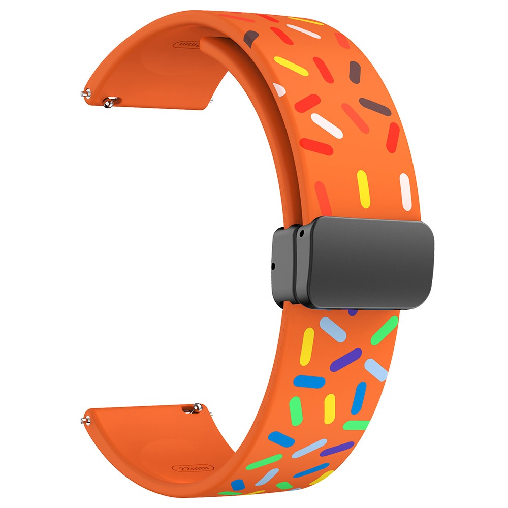 22mm Universal colorful pattern style silicone strap with black buckle - Orange Rainbow#serie_3