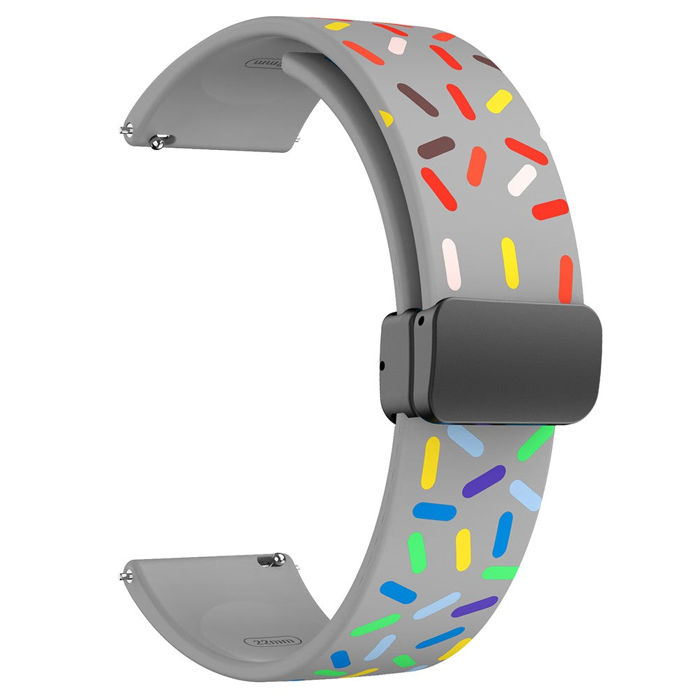 22mm Universal colorful pattern style silicone strap with black buckle - Grey Rainbow#serie_5