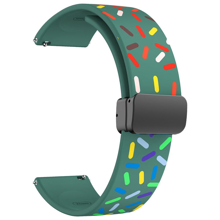 22mm Universal colorful pattern style silicone strap with black buckle - Green Rainbow#serie_7