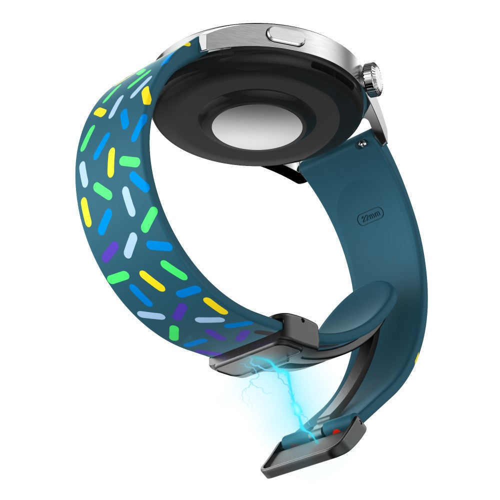 22mm Universal colorful pattern style silicone strap with black buckle - Blackish Green Rainbow#serie_8