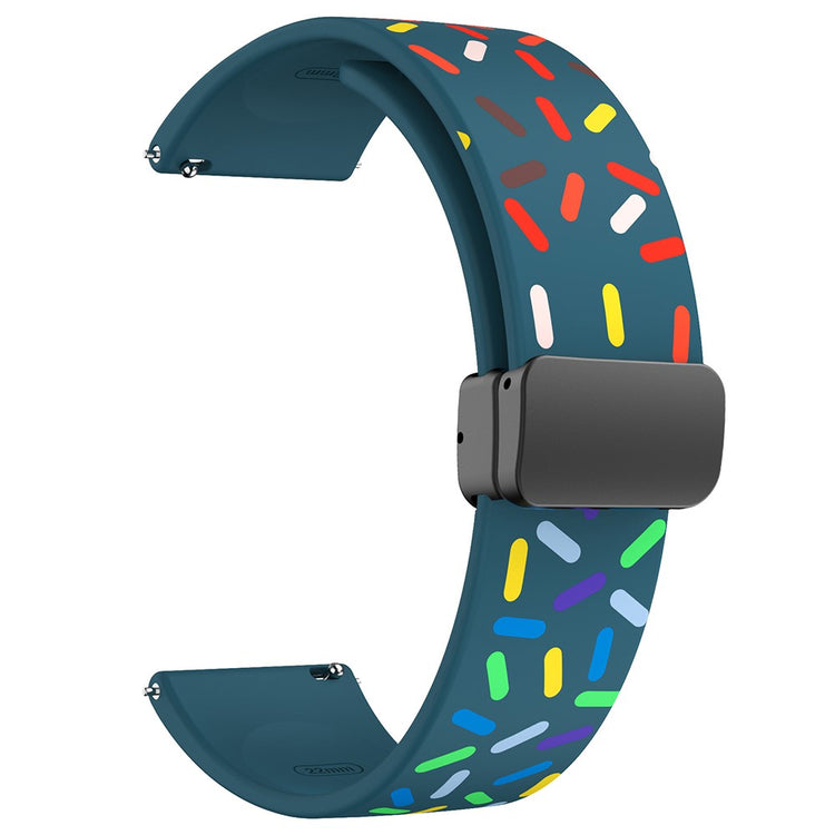 22mm Universal colorful pattern style silicone strap with black buckle - Blackish Green Rainbow#serie_8