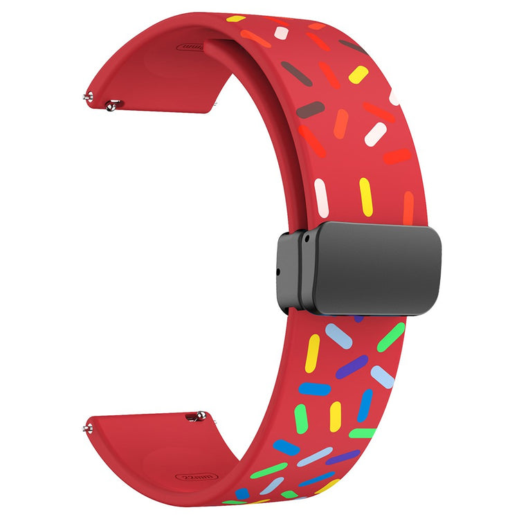 22mm Universal colorful pattern style silicone strap with black buckle - Red Rainbow#serie_9