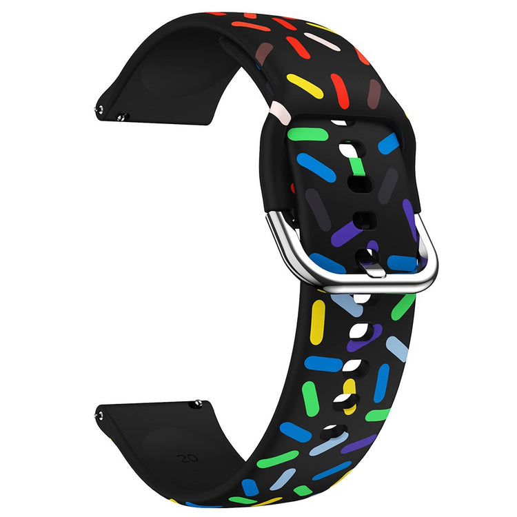 20mm Universal colorful pattern style silicone strap with black buckle - Black Rainbow#serie_1