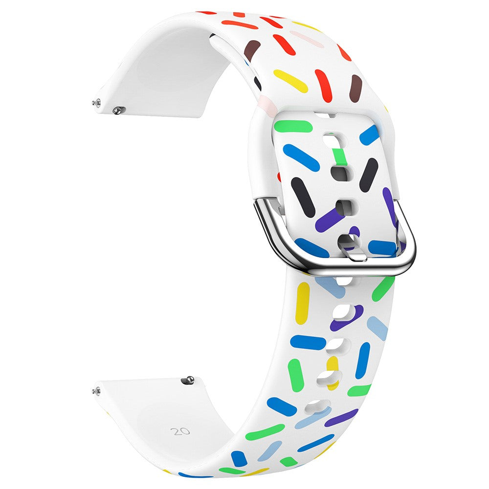 20mm Universal colorful pattern style silicone strap with black buckle - White  Rainbow#serie_2