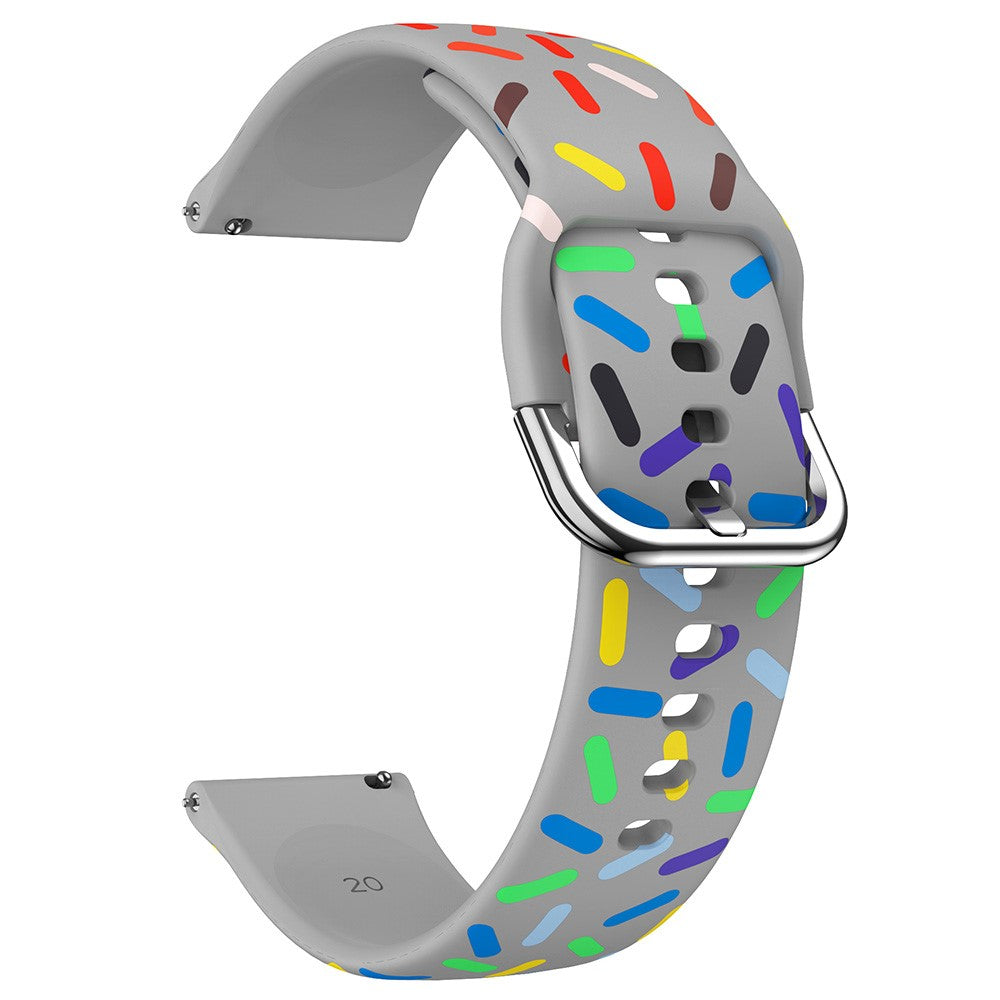 20mm Universal colorful pattern style silicone strap with black buckle - Grey  Rainbow#serie_5