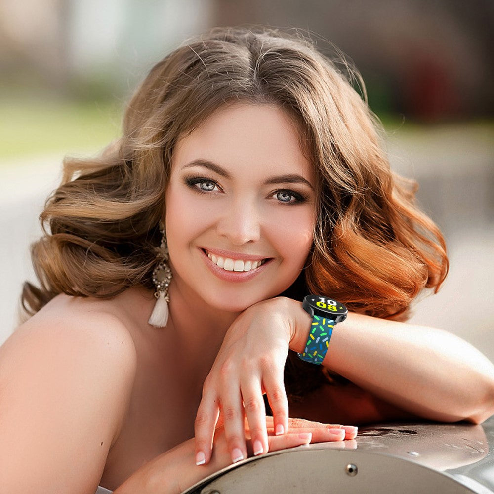 20mm Universal colorful pattern style silicone strap with black buckle - Cyan Rainbow#serie_9