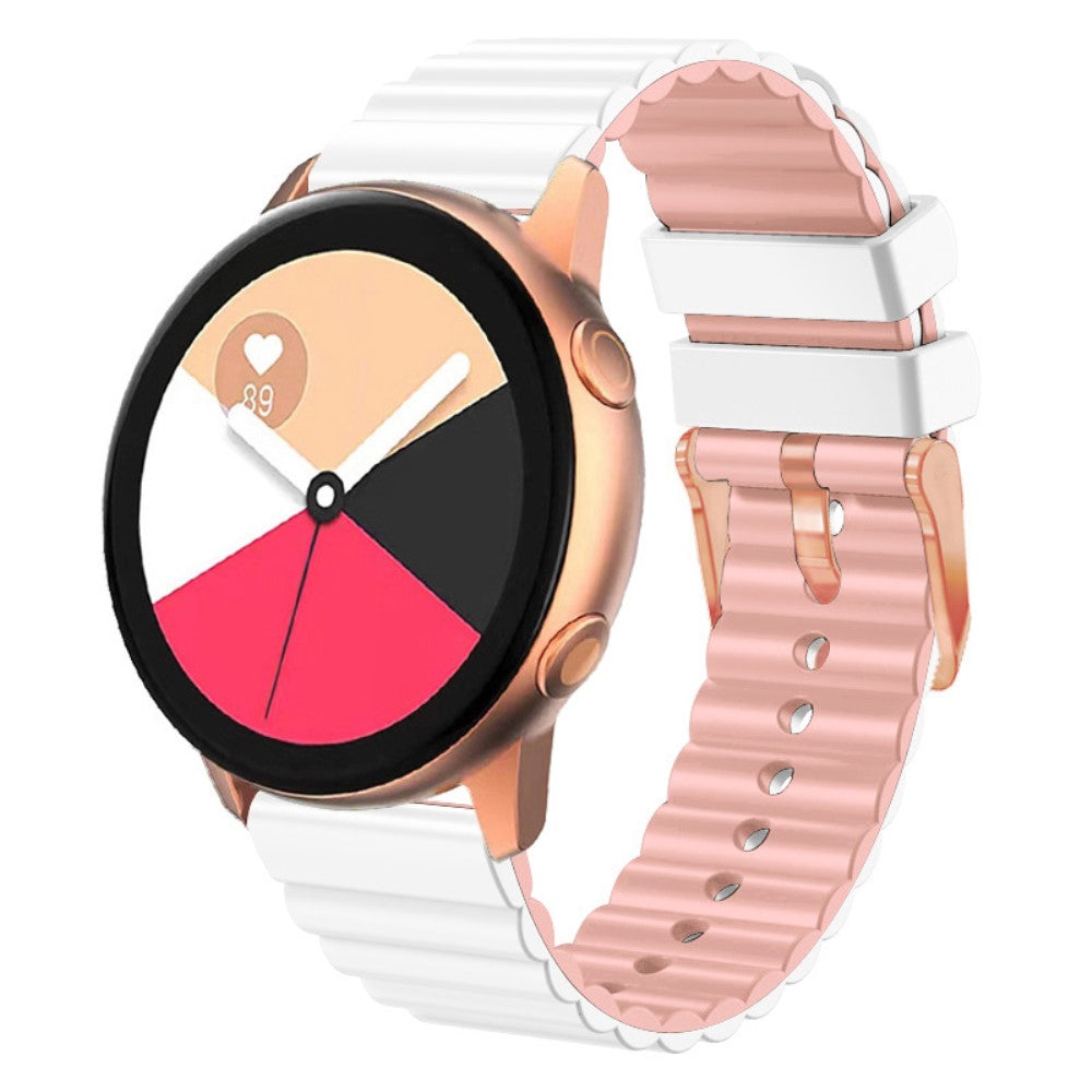 20mm Universal horizontal stripe style silicone strap with rose gold buckle - White+Pink#serie_2
