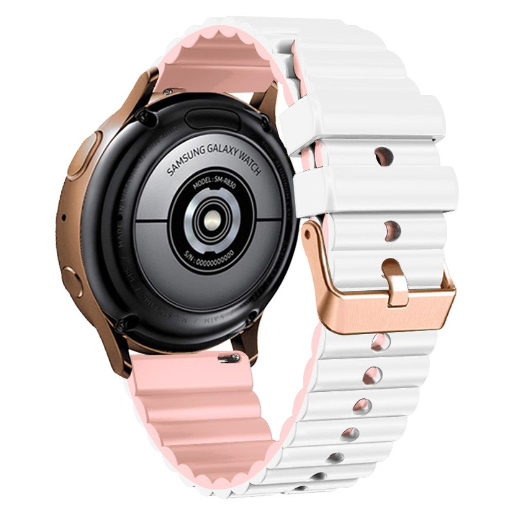 20mm Universal horizontal stripe style silicone strap with rose gold buckle - White+Pink#serie_2