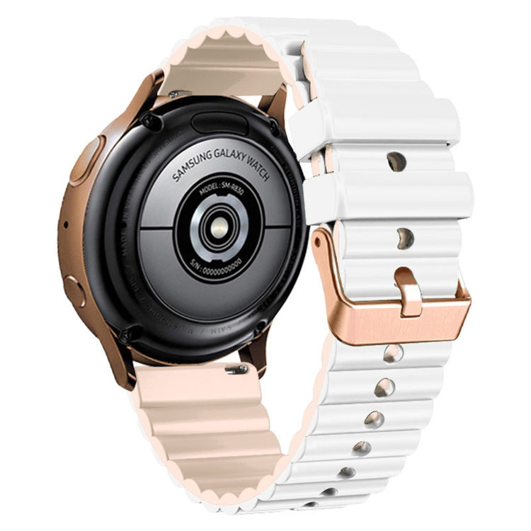 20mm Universal horizontal stripe style silicone strap with rose gold buckle - White+Khaki#serie_3