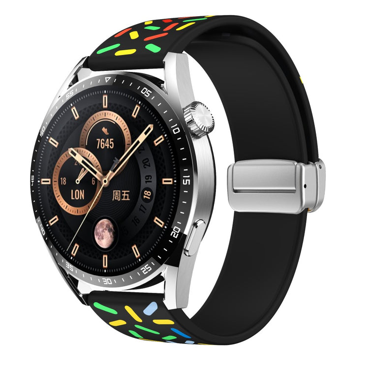 20mm Universal colorful pattern style silicone strap with silver buckle - Black Rainbow#serie_1