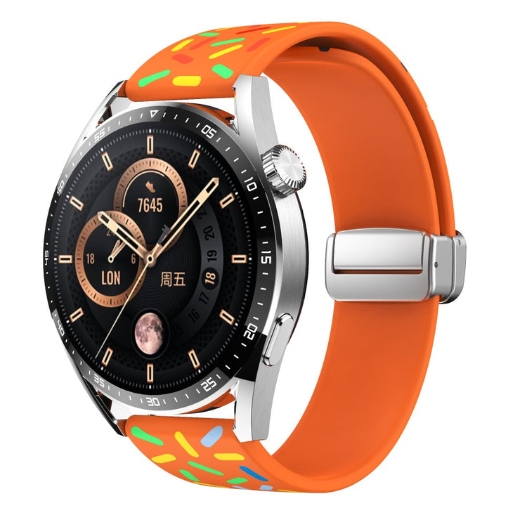 20mm Universal colorful pattern style silicone strap with silver buckle - Orange Rainbow#serie_3