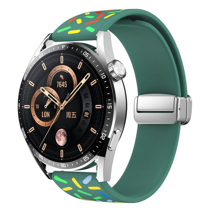 20mm Universal colorful pattern style silicone strap with silver buckle - Green Rainbow#serie_7