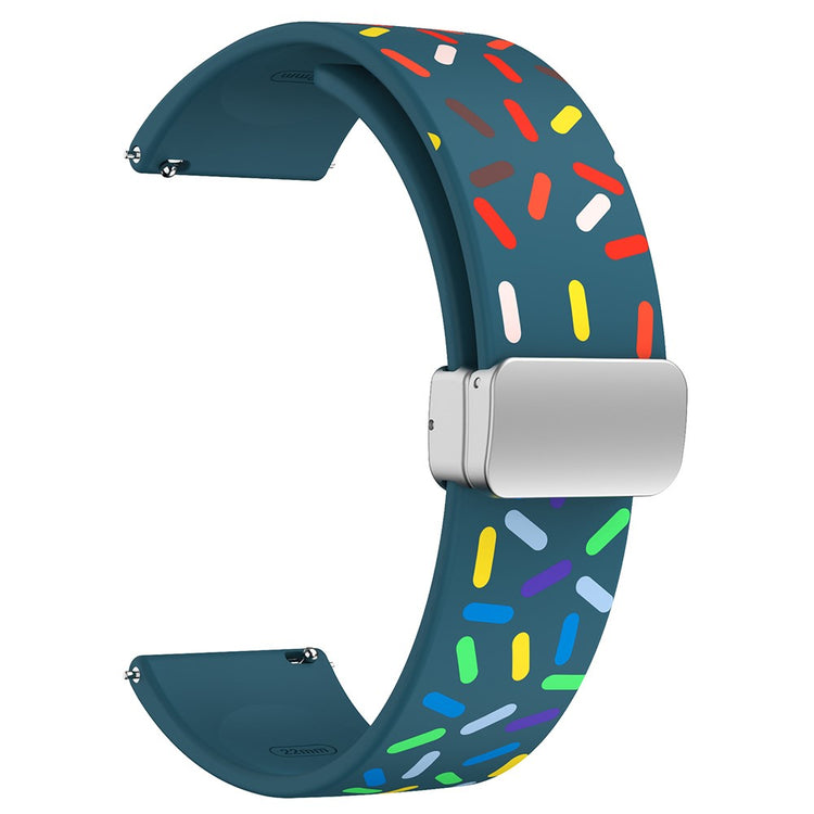 20mm Universal colorful pattern style silicone strap with silver buckle - Blackish Green Rainbow#serie_8