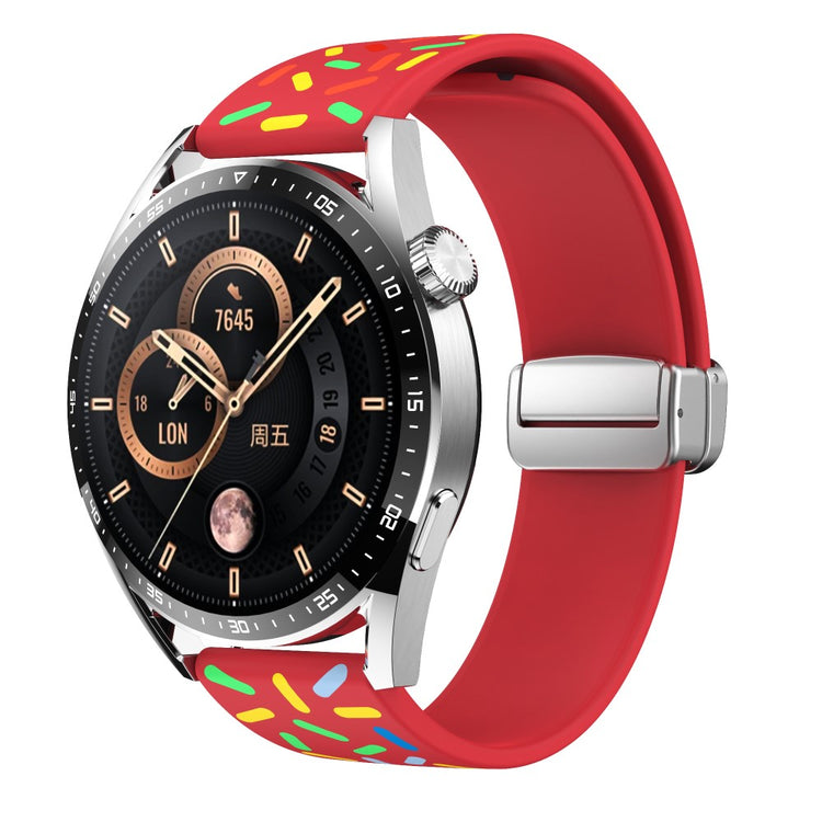 20mm Universal colorful pattern style silicone strap with silver buckle - Red  Rainbow#serie_9