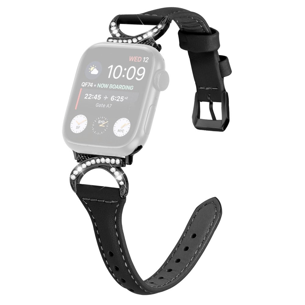 SkΓΈn Γgte LΓ¦der Og Rhinsten Universal Rem passer til Apple Smartwatch - Sort#serie_1