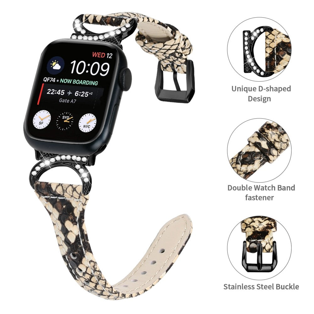 Skøn Ægte Læder Og Rhinsten Universal Rem passer til Apple Smartwatch - Hvid#serie_4