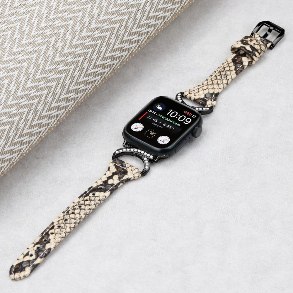 Skøn Ægte Læder Og Rhinsten Universal Rem passer til Apple Smartwatch - Hvid#serie_4