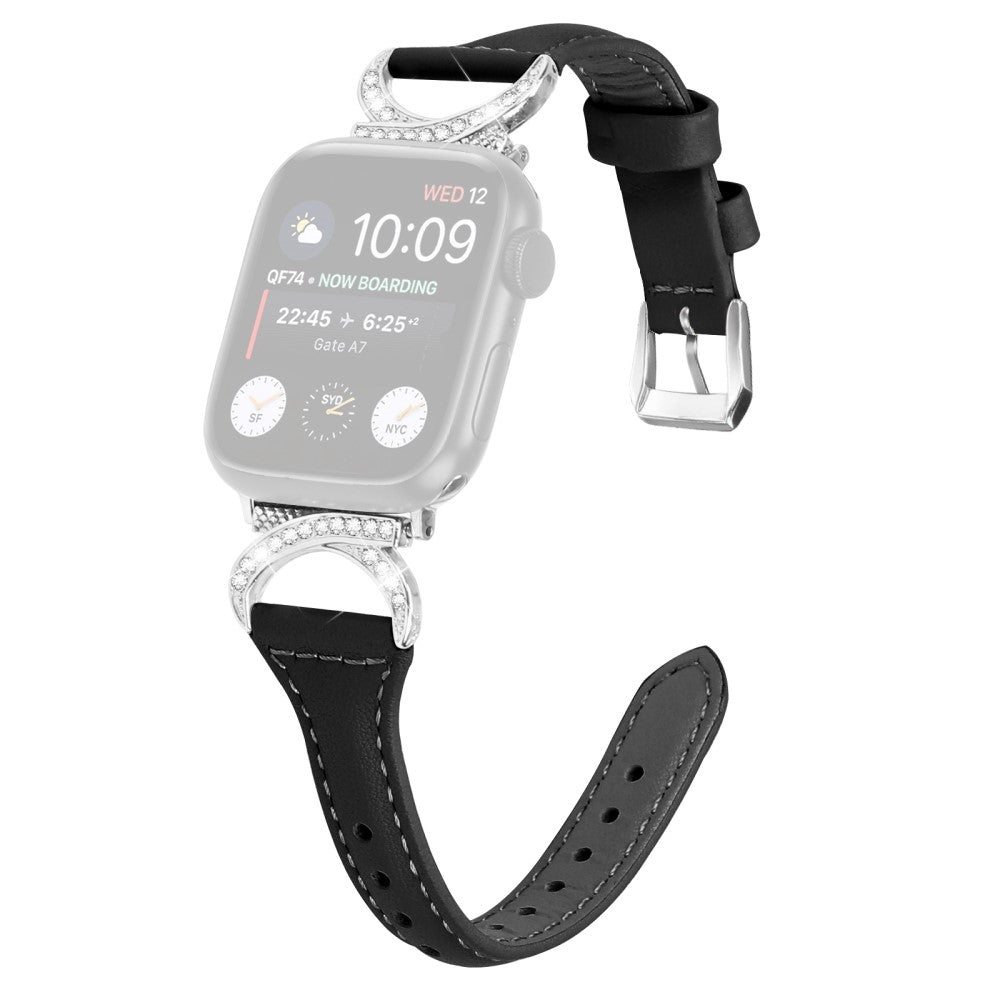 Smuk Γgte LΓ¦der Og Rhinsten Universal Rem passer til Apple Smartwatch - Sort#serie_1