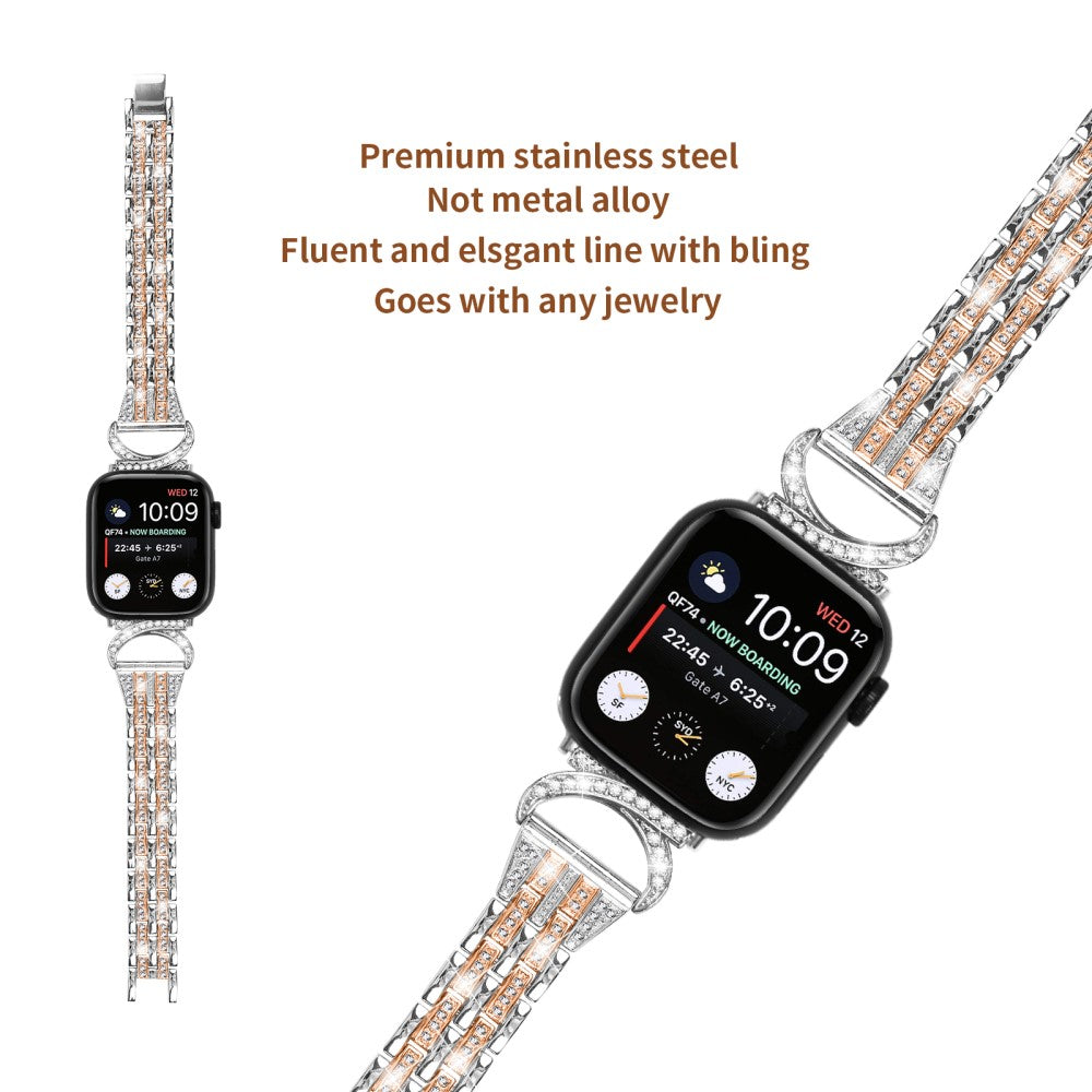 Vildt Fed Metal Og Rhinsten Universal Rem passer til Apple Smartwatch - Sølv#serie_3